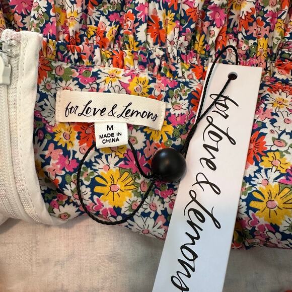 NWT For Love & Lemons Libby Mini Dress | Floral Pink Yellow | SZ M - Picture 13 of 15
